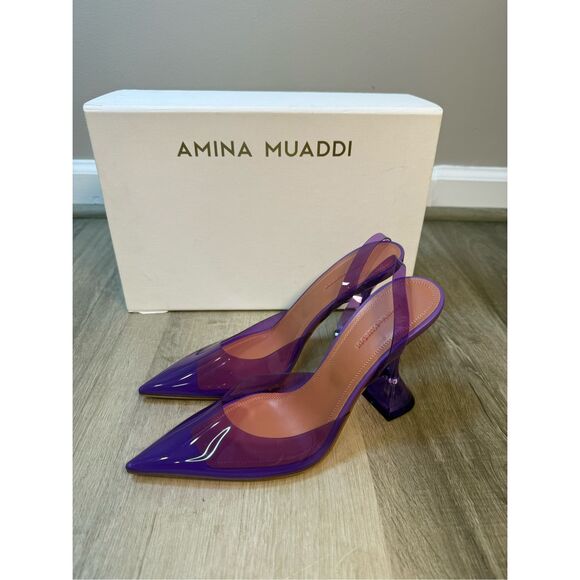 AMINA MUADDI  Holli Glass 95mm Slingback Pumps EU37.5/7.5 $760 - Picture 8 of 14